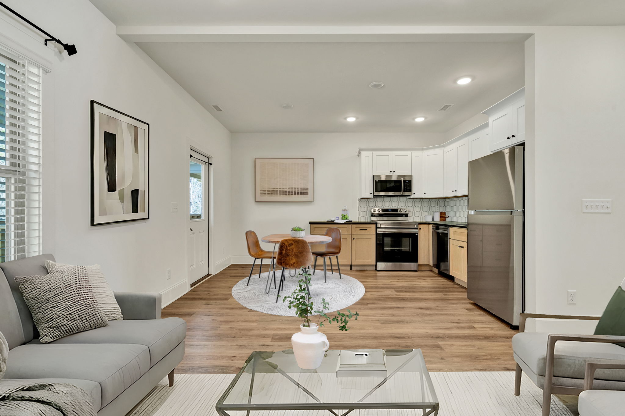 Open living and dining area